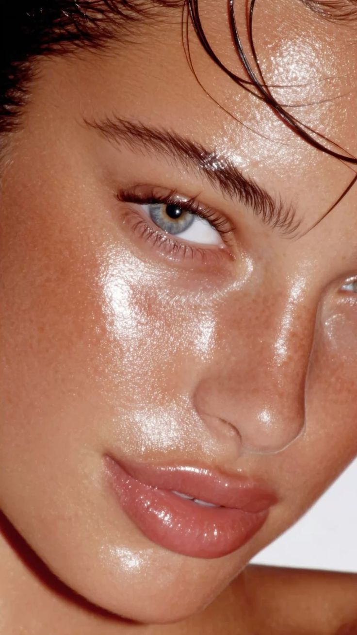 Editorial close-up showing luminous, balanced skin